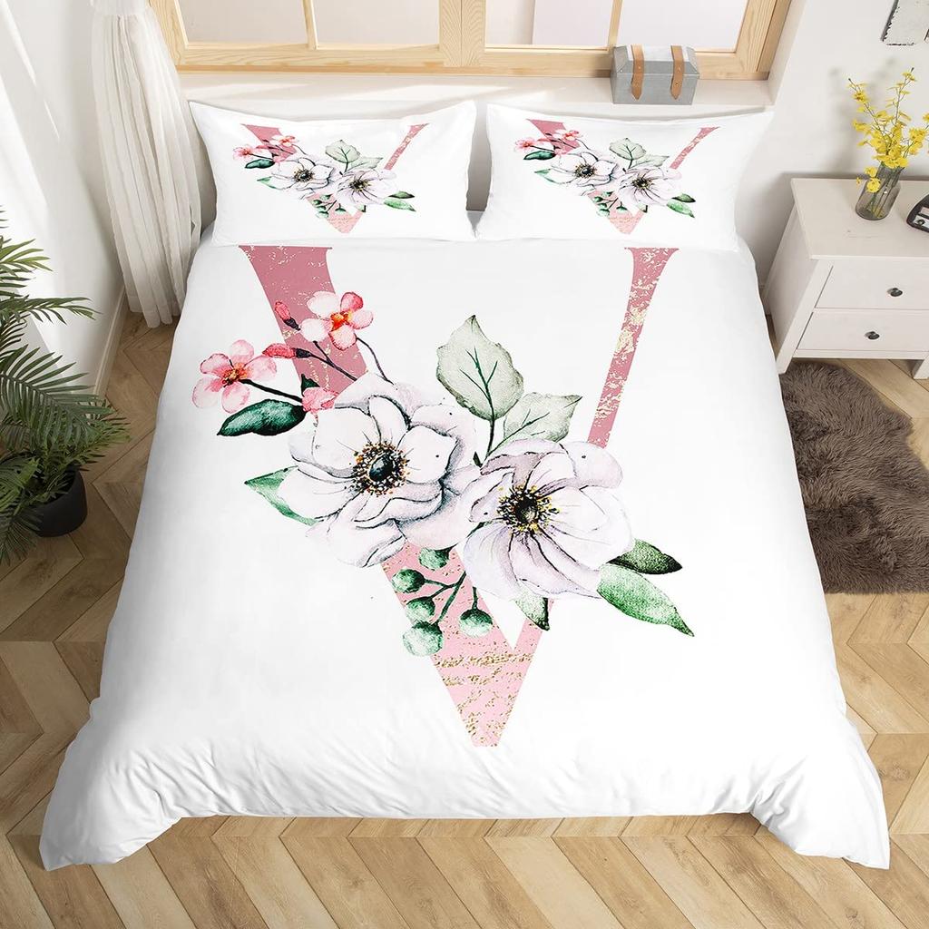 Vintage Flower King Full Queen Duvet Cover Retro Pink Floral Comforter Cover Rose Green Leaves Bedding Set Polyester Quilt Cover