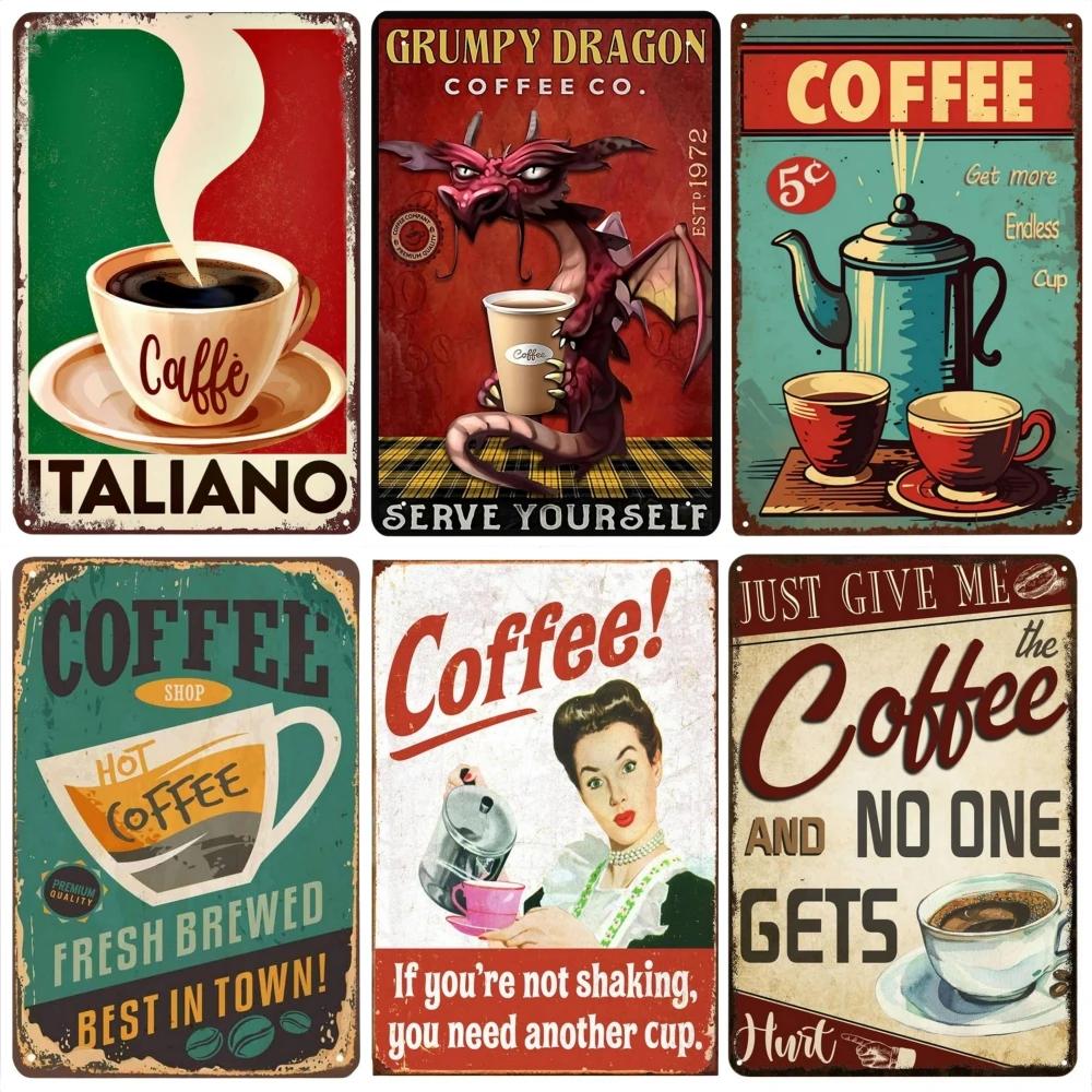 Vintage Coffee Metal Tin Sign Plaque Metal Plate Retro Wall Art Posters For Cafe Bar Pub Kitchen Club Iron Painting Decoration