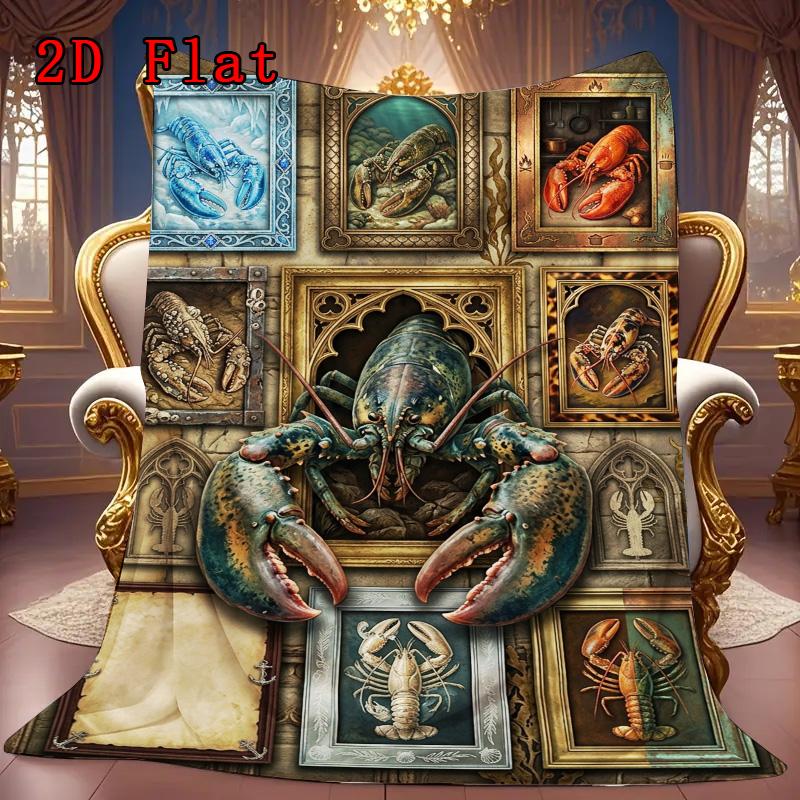 Lobster Art Collection 2D Flat Pattern Flannel Blanket, High quality All Seasons, Home Decor, Warmth and Comfort, Perfect for Christmas Gifts.