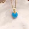 Natural Raw Blue Turquoise Round Pendant Retro Simple Pure Gold-Plated Blue Planet Pendant