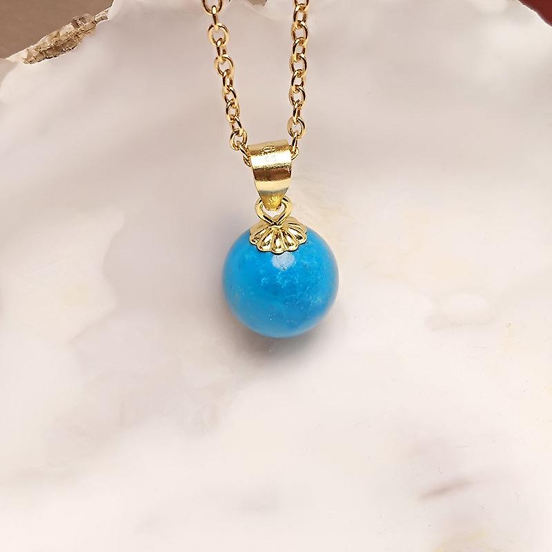 Natural Raw Blue Turquoise Round Pendant Retro Simple Pure Gold-Plated Blue Planet Pendant