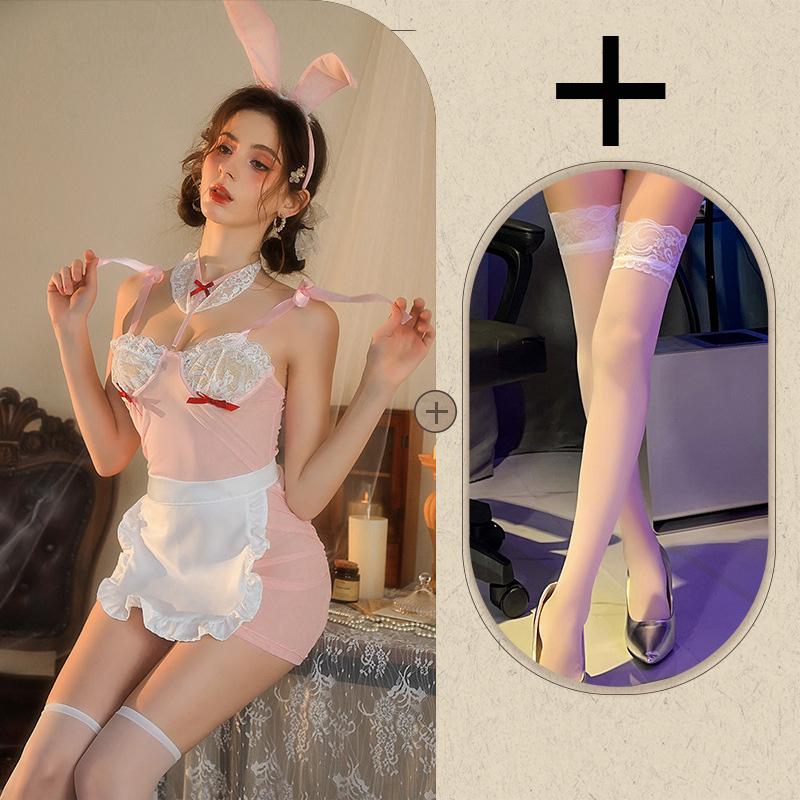 Cosplay costumes Cute bunny girl steel ring see through suspender skirt sexy lingerie set uniform costume for baby Sex shop xxx