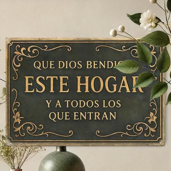 Que Dios Bendiga Este Hogar Spanish Vintage Metal Wall Sign Religious Christian Blessing Wall Decor for Home Kitchen Entryway Church