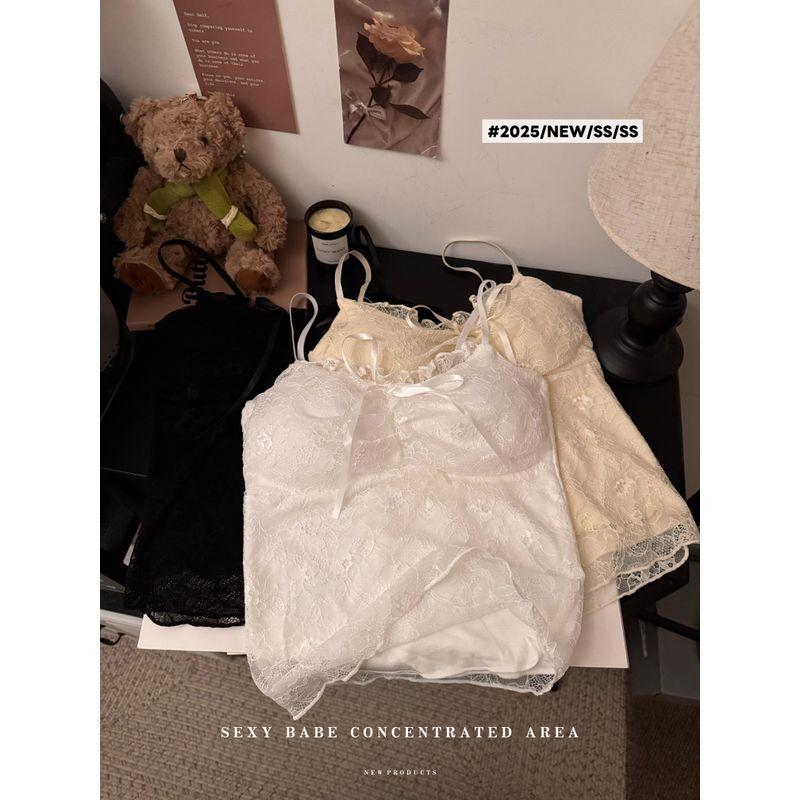 Kumikumi Pure Desire Style Lace Stitching Sexy Temperament Cami Women Summer Slim fit Slimming Versatile Top