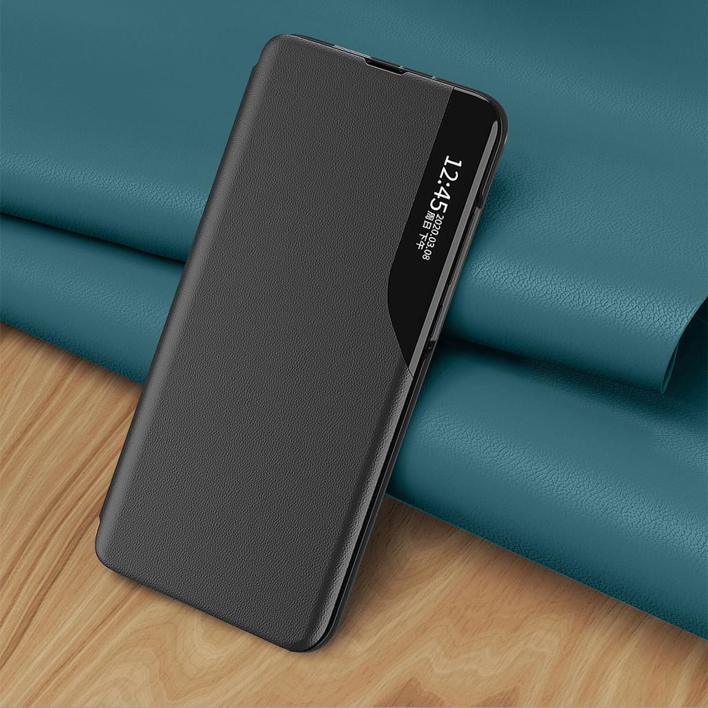 For iPhone 15 View Window PU Leather Phone Case Anti-scratch Flip Stand Phone Cover