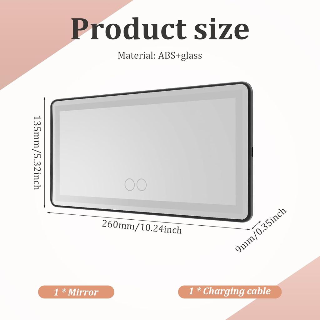 Car Sun Visor Vanity Mirror,60 LEDs Light &3 Light Mode,USB Rechargeable Sun Visor Vanity Mirror Dimmable Touch Screen Cosmetic Makeup Mirror