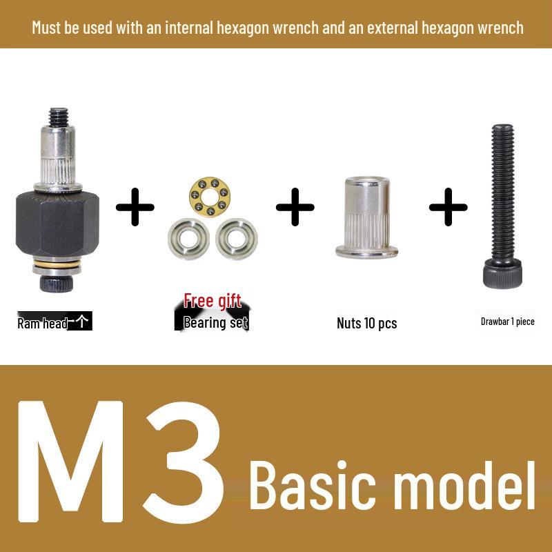 Multi-Purpose Electric Rivet Tool with Manual Wrench and Nut Head Attachment