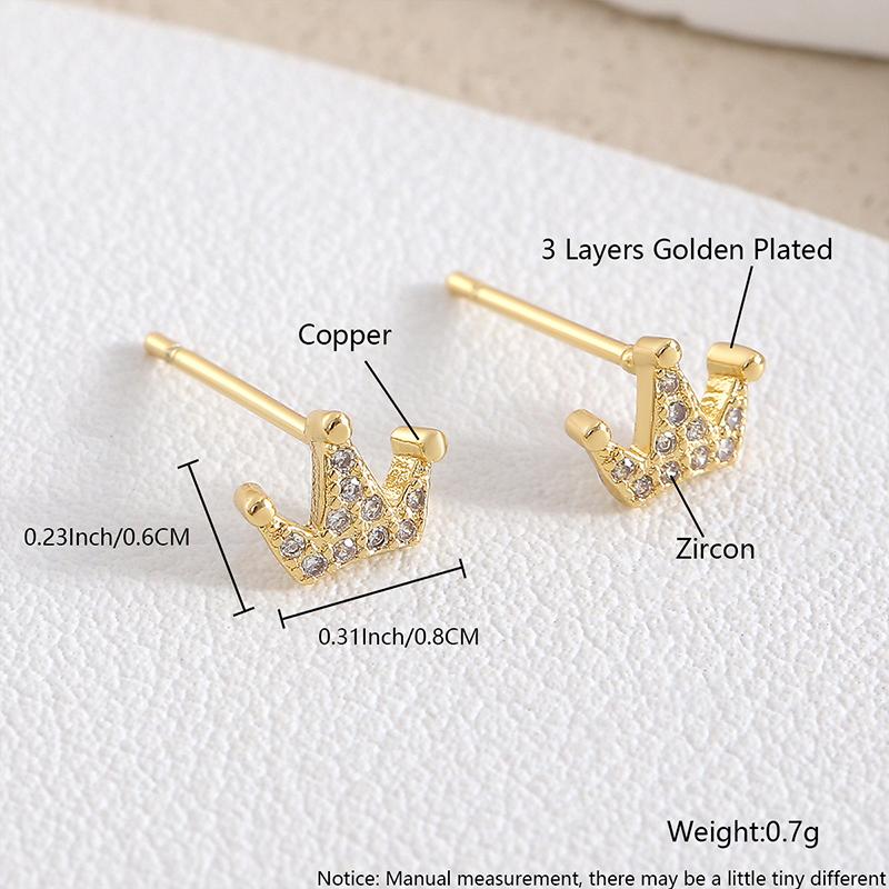 

Cute Shiny Zircon Crown Stud Earrings For Women Metal Mini Small Gold Color Earring Wedding Jewelry Party Gift A2