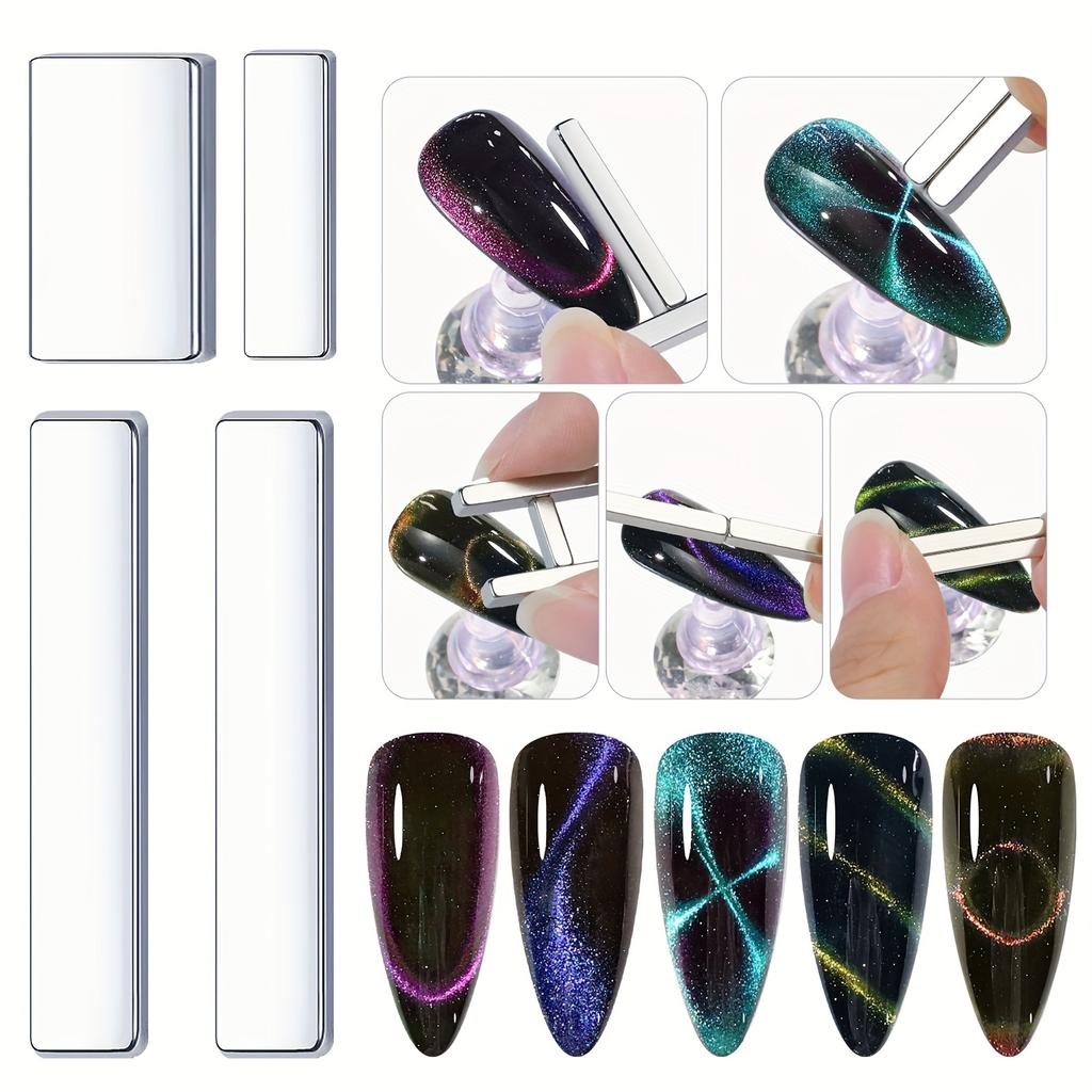 4Pcs Manicure Multi-function Magnet Set Nail Salon 3D Cat Eye Long Strip Magnet French Cat's Eye Nail Stick Set for UV Gel Tools