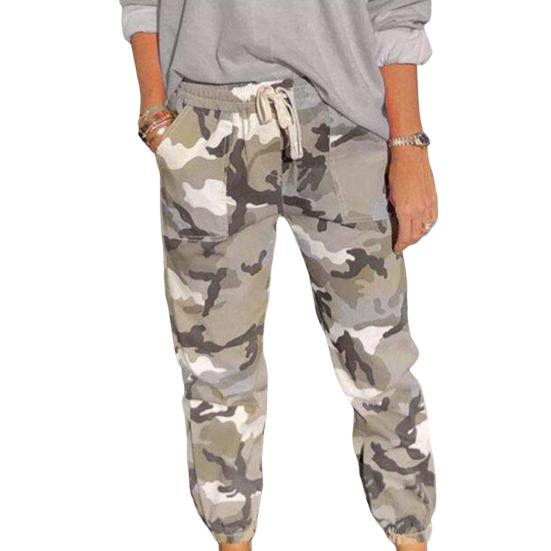 Women Pants Camouflage Print Pockets Elastic Waist Full Length Casual Loose Women