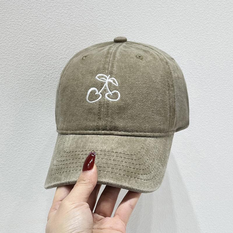 Cherry Embroidered Baseball Cap Female Korean Version Spring and Summer New Trendy Brand Internet Celebrity Soft Top Wide Brim Cover Cap