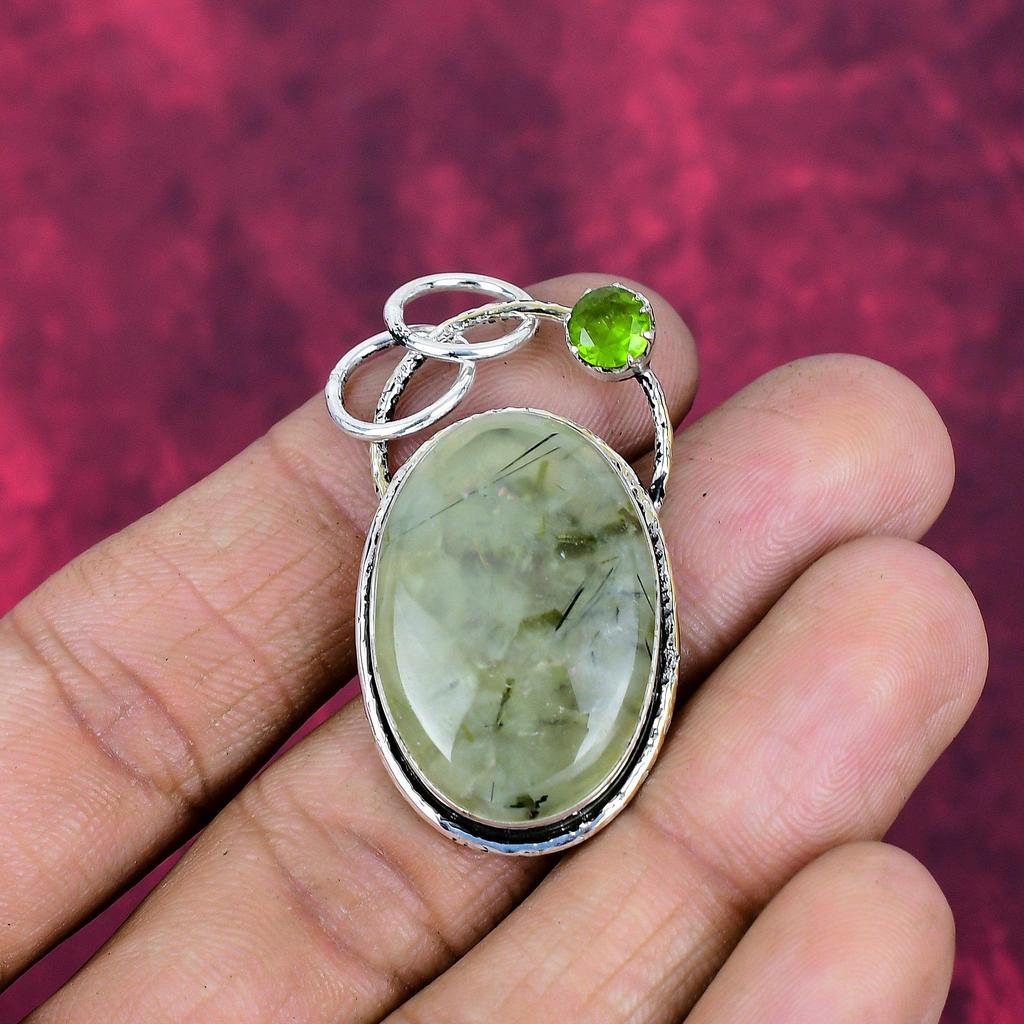 Prehnite & Peridot Jewelry, 925 Solid Sterling Silver Pendant Handmade Gemstone Jewelry, Gifts For Wife Brand New Pendant
