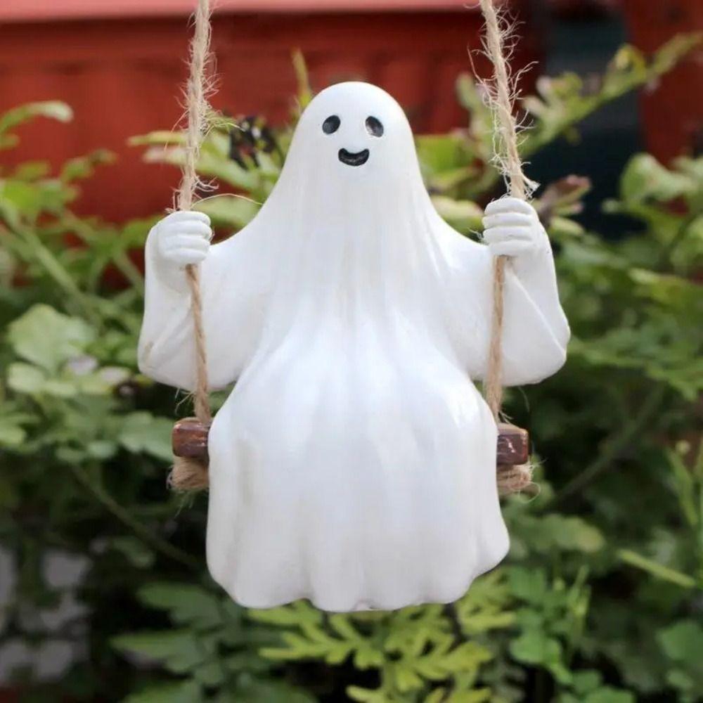 Sculpture Car Decor Pendant Resin Ghost Ornaments Cute Ghost Swing Pendant  Rearview Mirrors
