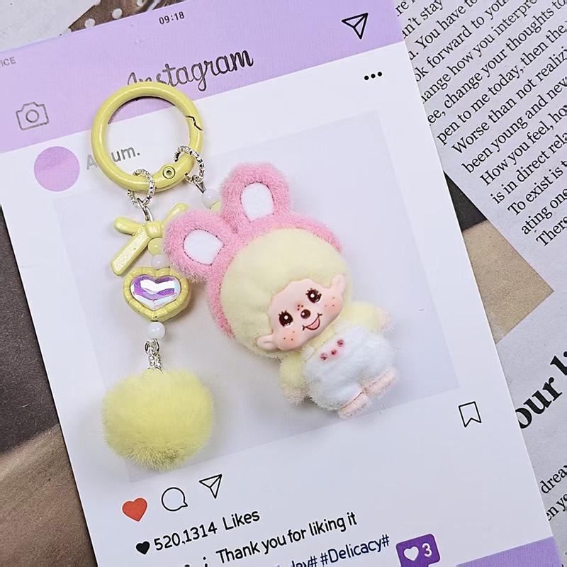 Cartoon Plush Monchhichi Keychain Pendant Cute Plush Monkey Pendant Phone Chain Decoration Monchhichi Mini Plush Bag Pendant