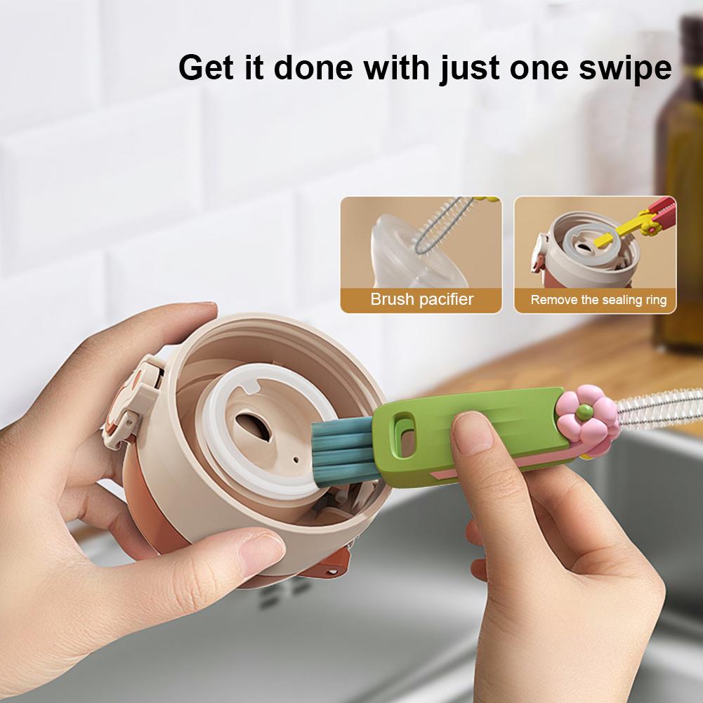 3 In 1 Bottle Brush Wine Glass Cleaner Brush Multifunctional Cup Brush Insulation Bottle Cleaning Brush Kitchen Cleaning Tools