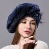 Women's Berets Natural Rex Rabbit Fur Hats Knitted Ladies Winter Warm 100% Real Fur Hats