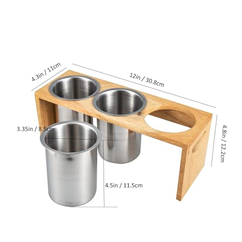 IMEEA Chopstick Holder, Cutlery Stand, Cutlery Holder, Cutlery Case, Stainless Steel, Wooden Frame, 3 Sets