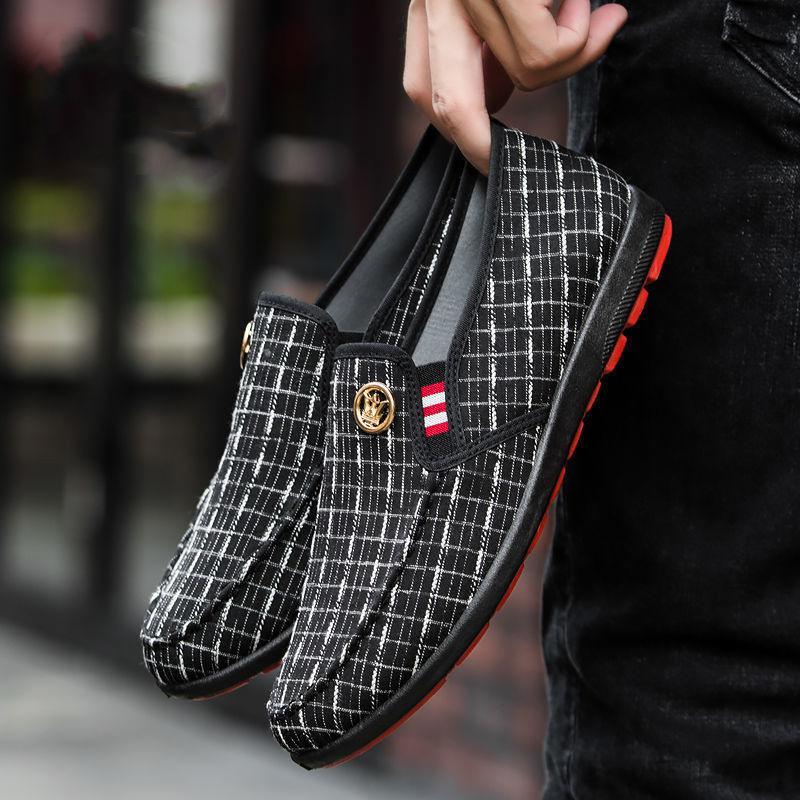 

New Men s Cloth Shoes Trendy versatile Bean bean shoe Casual non slip Flats Outdoor comfortable Male walking shoes Homme 44 чёрный