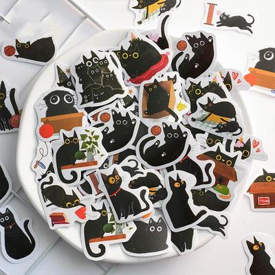 Niedlicher Katzenaufkleber, kreativer Kawaii-Aufkleber mit schwarzem spielendem Kätzchen, schöne Briefpapieraufkleber für dekoratives DIY-Sammelalbum