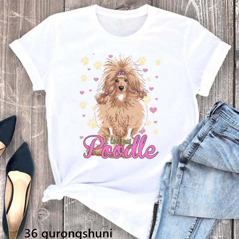 Cute Pink Poodle Animal Print White Tshirt FeUnisex Dog Mothers Lover Tshirt Mothers Day Gift Graphic T Shirts Women Clothes