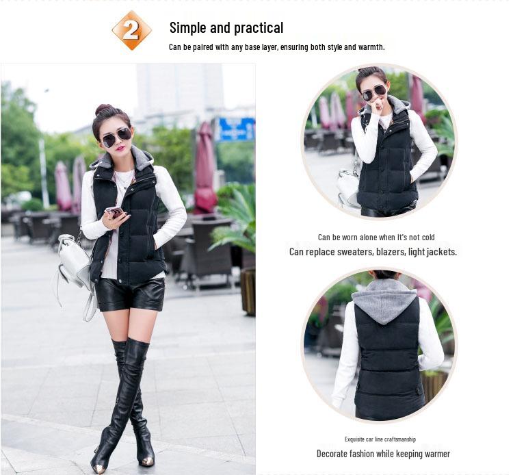 Korean Style Women's Hooded Peach Velvet Sleeveless Cotton Vest - Autumn/Winter Collection
