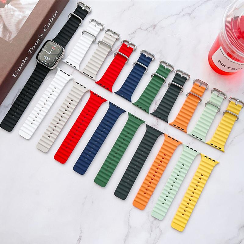 Strap for Apple Watch Series Ultra 8 7 6 3 Se 5 4 3 2 1 49mm 44mm 40mm 45mm 41mm 42mm 38mm Ocean Silicone Sport Watch Band