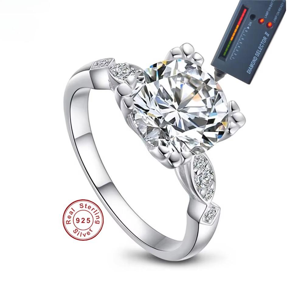 Personality Exquisite 925 Silver Round Moissanite Rings Wedding Anniversary Jewelry