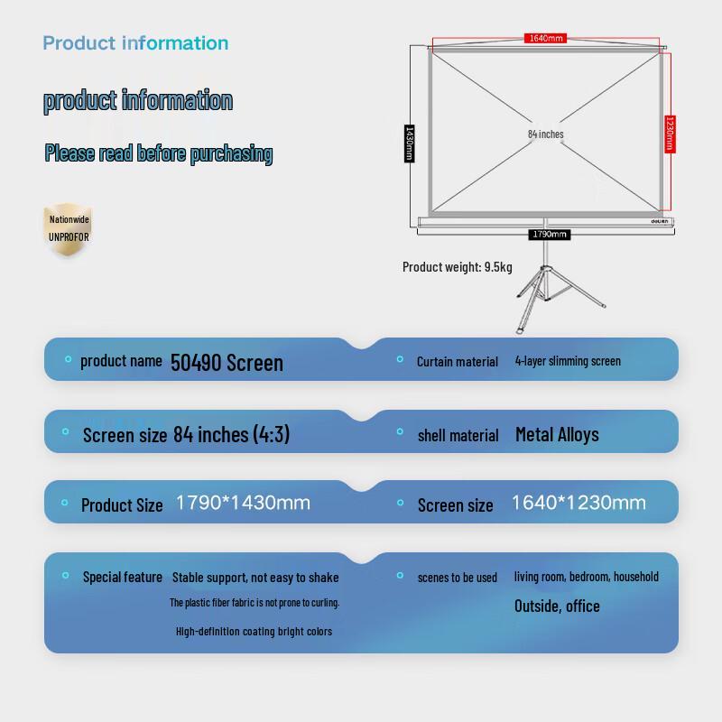 Deli 84-inch 4:3 Tripod Projection Screen