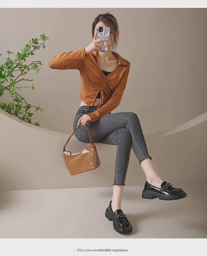 Damskie Loafersy na Grubej Podeszwie Sznurowane 2025: Wszechstronny brytyjski styl na wiosnę i lato