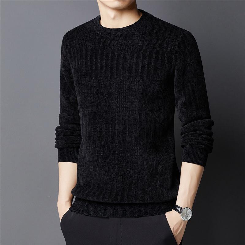 Men s Chenille Jacquard Fleece-Lined Winter Base Layer Top L чёрный