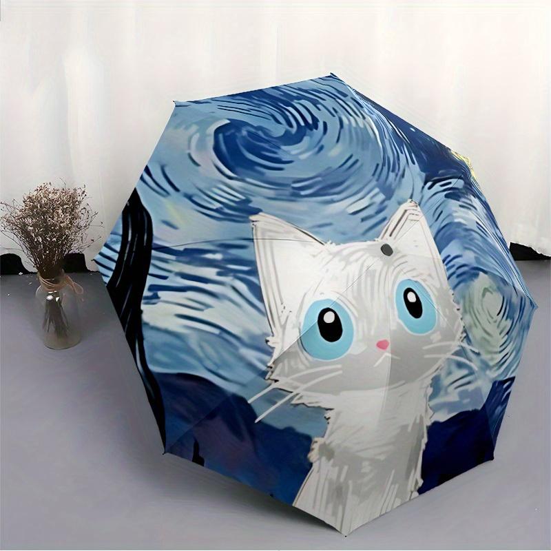 1pc Van Gogh Cat Automatic Open 8-Rib Windproof Umbrella, Travel & Commuting, Suitable for All Seasons