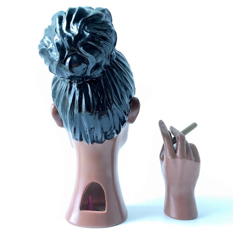 Head Incense Burner Holder Black Woman Smoking Resin Sandalwood Censer Incense Craft Desk Home Decoration Ornament