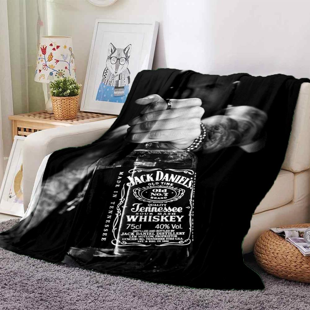 Black White Tattoo Hand Whiskey Bottle Graphic Flannel Blanket Dark Background Soft Throw Blanket Man Cave Bedroom Sofa Decor