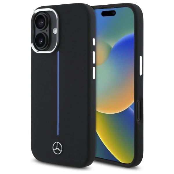 Mercedes Mehmp16S23Sumbk Iphone 16 6.1  Czarny/Black Hardcase Silicone Blue Stripe Magsafe