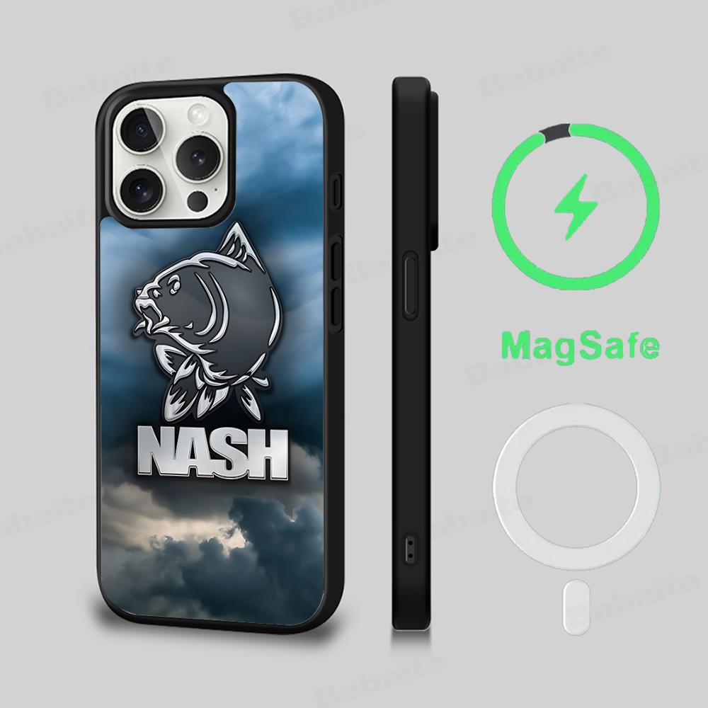 Nash Horgász Logo Telefontok Mágneses Tok iPhone 16 14 13 12 11 15 Pro Max Plus-hoz Magsafe Vezeték nélküli Töltéshez Borító