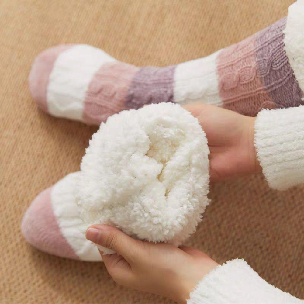 Thicken Stripe Fleece Socks Plush Sleeping Socks Women Fashion Winter Floor Socks Girls