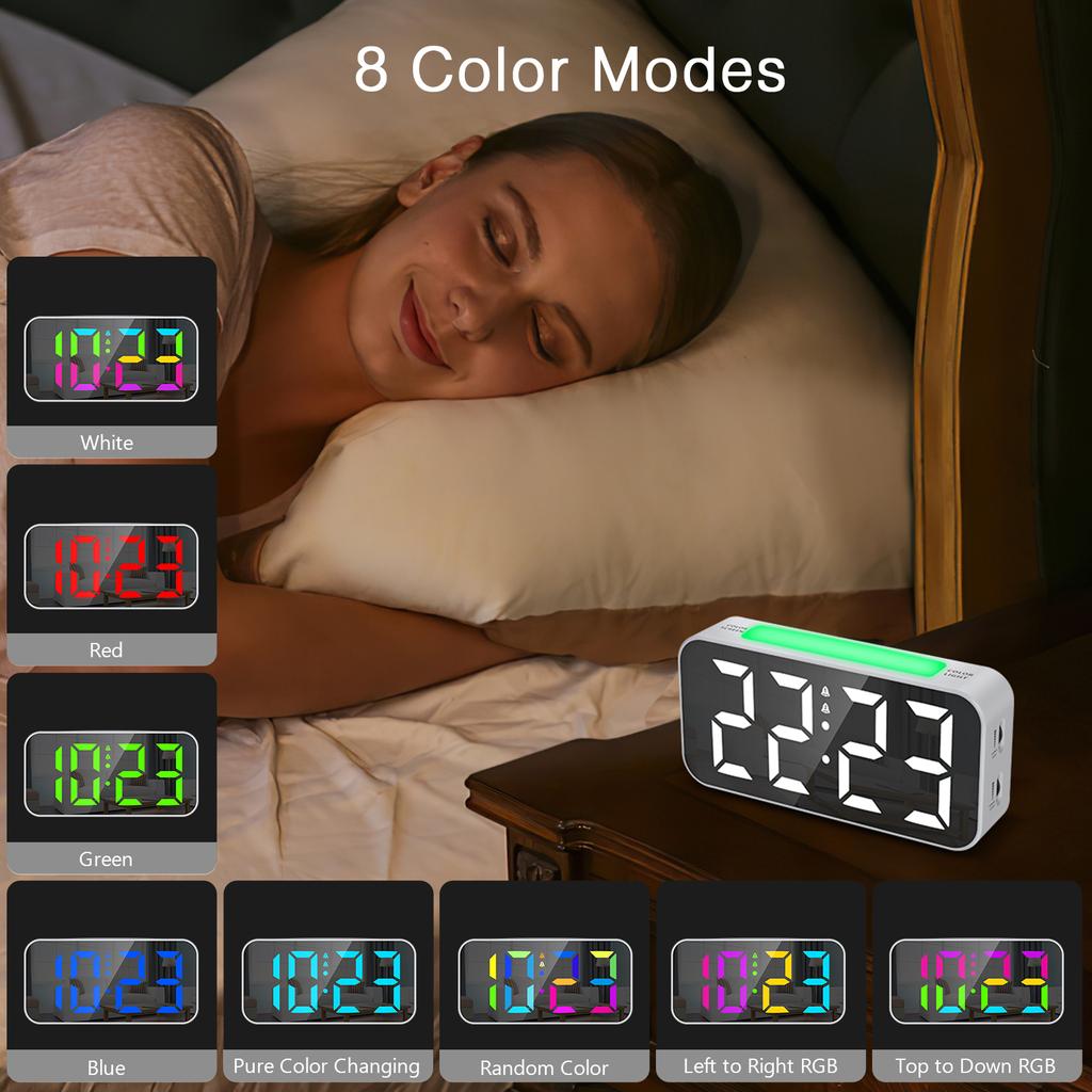 Digital Alarm Clock RGB LED Colorful Clocks Loud Alarm Clocks with Night Light for Home Office Best Gifts