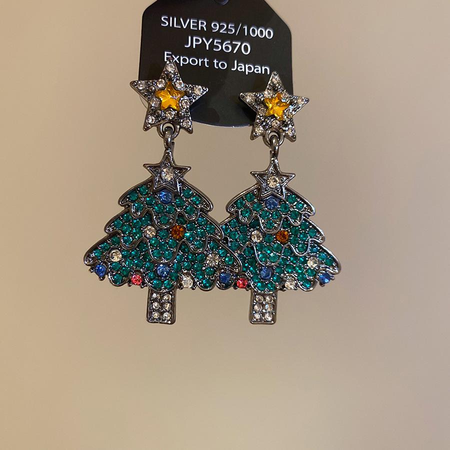 

Серьги-пусеты Серебряная игла со стразами в виде звезды и рождественской елки: Блестящие, Универсальные, Высококачественные Модные Украшения