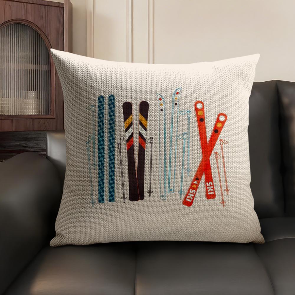 Ski Resort Prop Cushion Cover Natural Linen Organic Fabric Double-Sided Printing Sofa Home Decor Gift Pillow Case