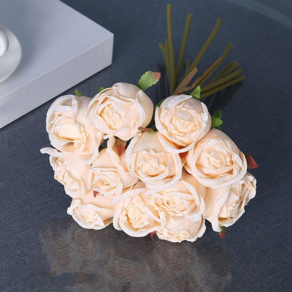 Gift 12 Head Artificial Flower Bouquet Handmade Romantic Simulated Rose Bouquet Colorful Silk Fake Flowers Valentine's Day