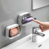 New Wall Mounted Bathroom Soap Holder Flip Lid Drain Waterproof Soap Dish Box Without Drilling Soap Storage Case