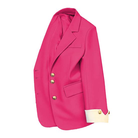 Women Suit Coat Lapel Long Sleeve Single Breasted Suit Jacket with Flap Pockets Loose Fit Basic Solid Color Office Commuting Outerwear