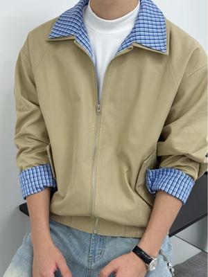 Męska dwuczęściowa kurtka stodoła w stylu retro, patchwork w kratę - Trend wiosna/jesień
