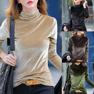 Temel Üst Esnek Soğuk Geçirmez Anti-boncuklanma Kadın Kadife Saf Renk Dip Gömlek Streetwear