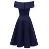 Vintage Off Shoulder Bardot Little Black Dress Women Sateen Skater Midi Prom Evening Party Cocktail Wedding Guest Classic Occasion Outfit