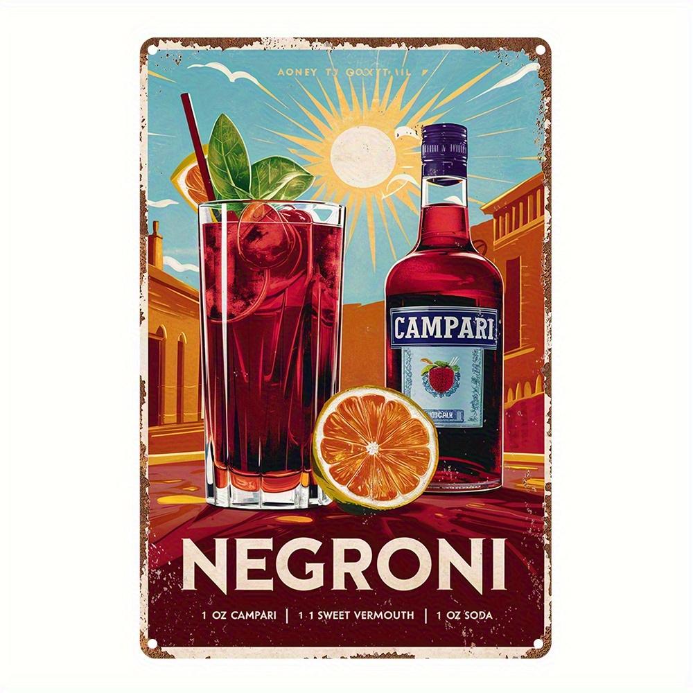 Vintage Negroni Cocktail Recipe Metal Tin Sign    Rustic Wall Art with Campari Sweet Vermouth  Soda  for Home  Bar Decor 20x30cm（7.8x11.8inch）