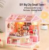 Children's DIY Dollhouse Model with Lights - Big City & Small Town 3D Building Puzzle Educational Toy Gift