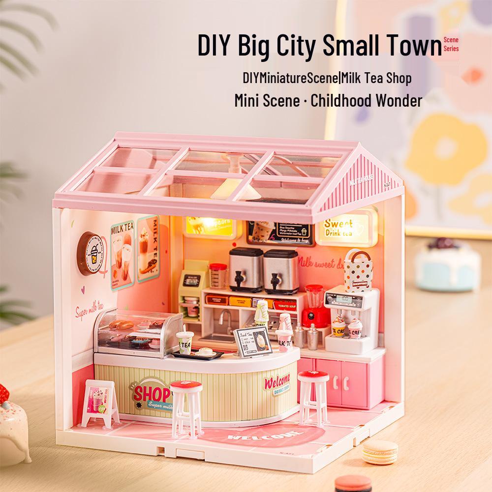 Children's DIY Dollhouse Model with Lights - Big City & Small Town 3D Building Puzzle Educational Toy Gift