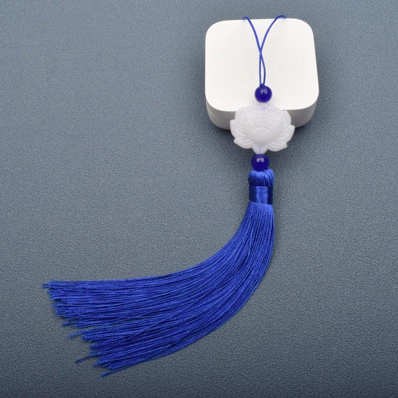 1 Pcs White jade lotus Fringe Trim Bookmark Silk Tassels Pendant DIY Sewing Curtains Accessories Clothes Bag Craft Supplies