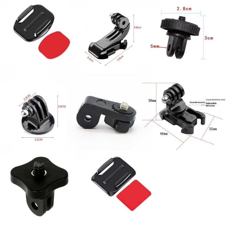 Curved Flat Helmet Base Mount with Adhesive Pad 1/4inch Adapter for Action Camera Accessories Mounting Bracket